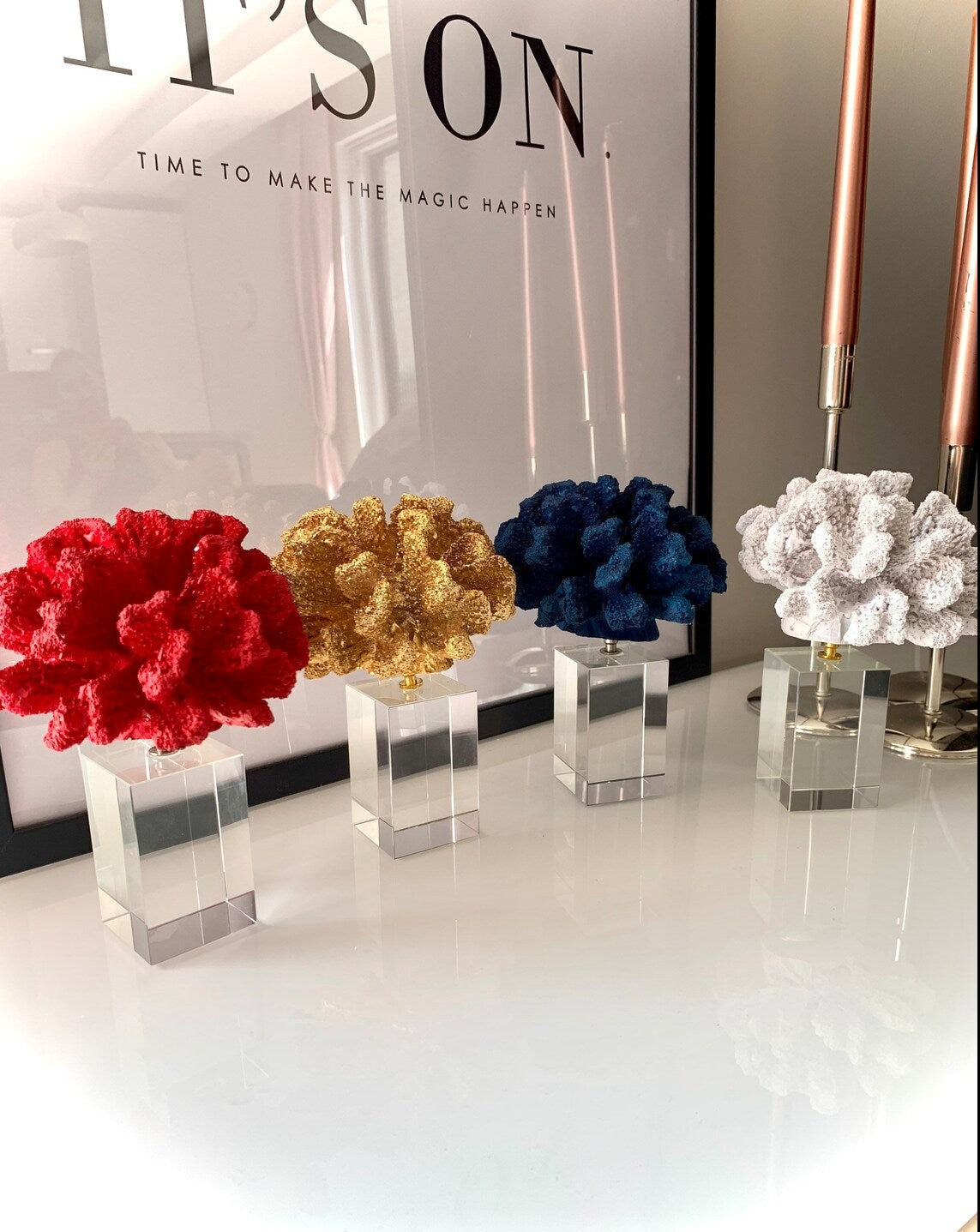 Decorative Gold Crystal Coral Reef, Coral Stone Sculpture, Luxury Coral Stone Home Decor, Polyester Coral Object, Luxury Home Decor Objects, MLH004/3 MARBLEMAR