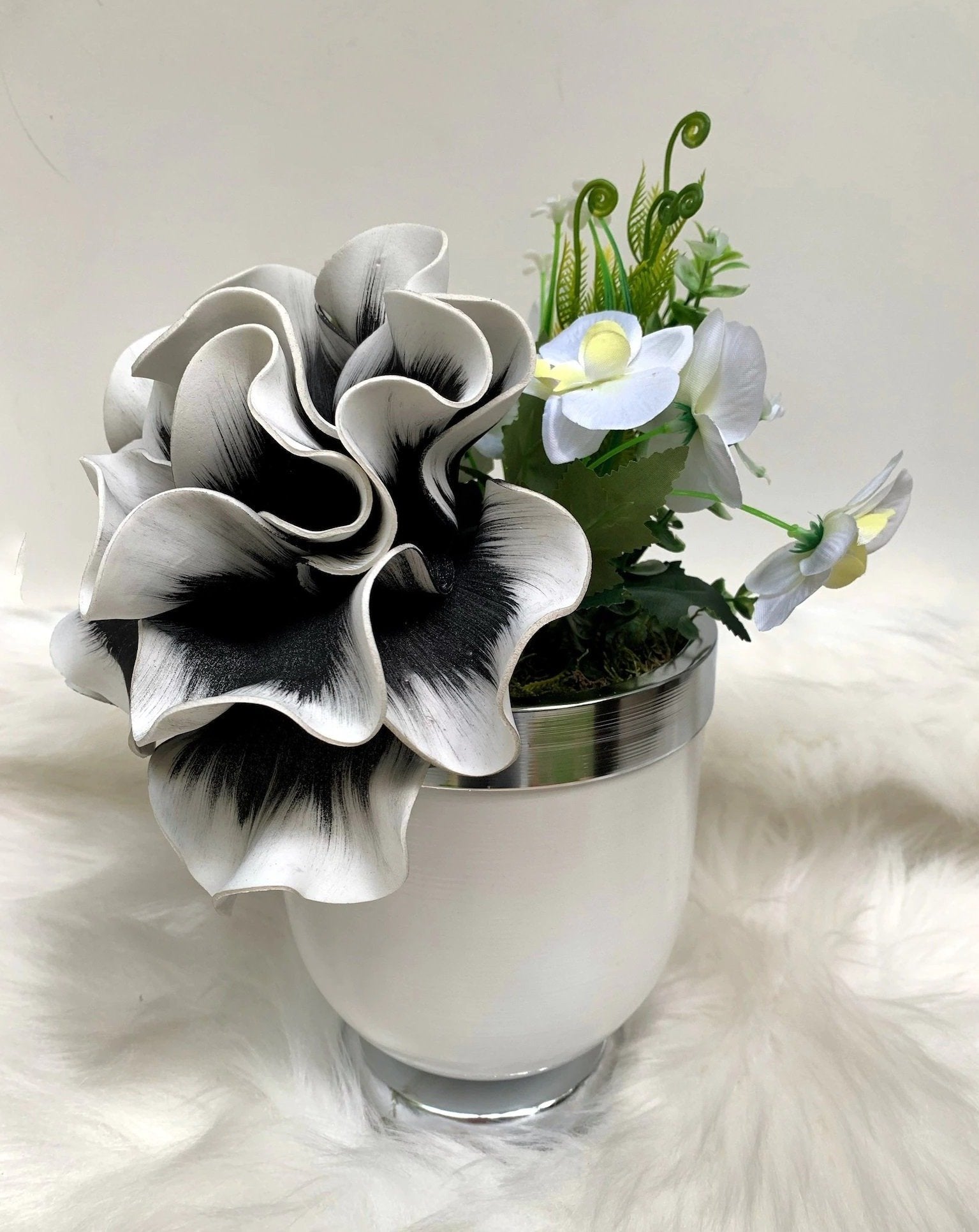 Black+White , Luxury Flower Arrangement, Wedding Decor, Quality Artificial Flower, Home Flower Decor, Faux Rose Pot, Luxury Home Decor Flower-MLH003/1 MARBLEMAR