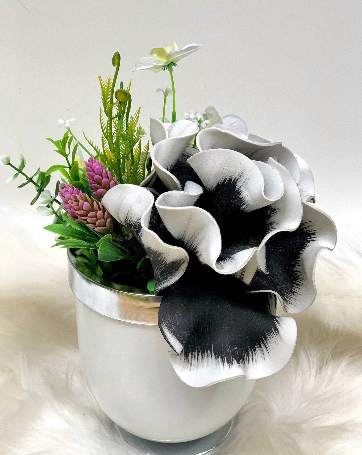 Black+White , Luxury Flower Arrangement, Wedding Decor, Quality Artificial Flower, Home Flower Decor, Faux Rose Pot, Luxury Home Decor Flower-MLH003/1 MARBLEMAR