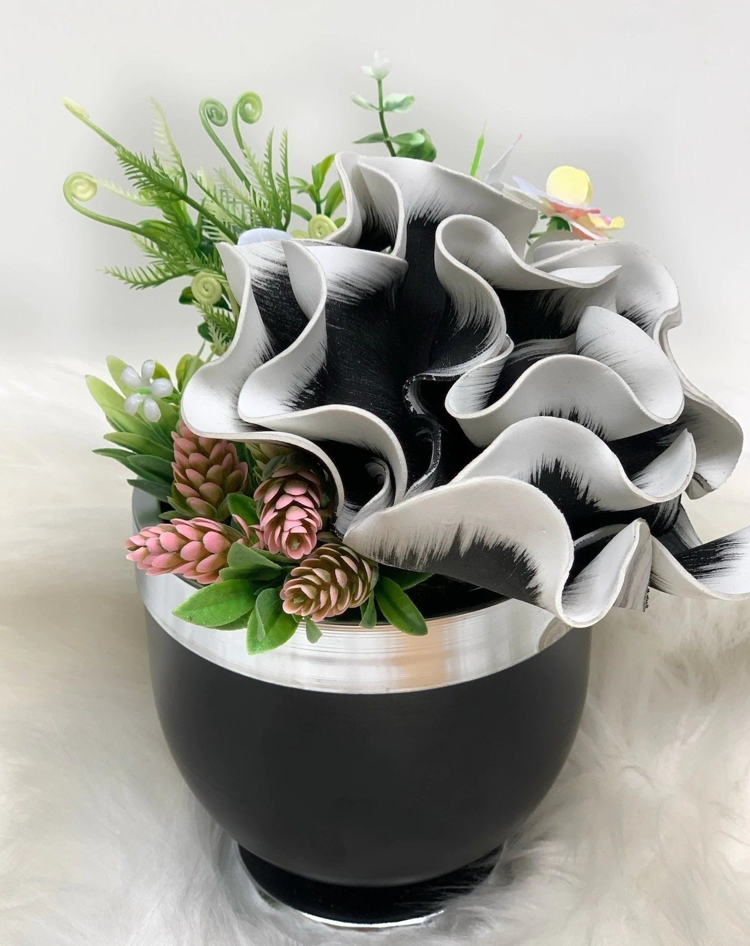 Black+White , Luxury Flower Arrangement, Wedding Decor, Quality Artificial Flower, Home Flower Decor, Faux Rose Pot, Luxury Home Decor Flower-MLH003/6 MARBLEMAR