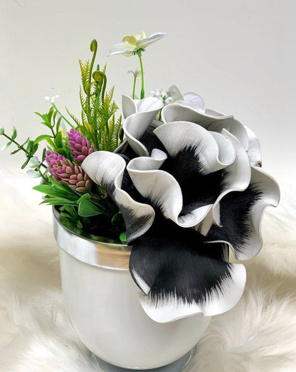 Black+White , Luxury Flower Arrangement, Wedding Decor, Quality Artificial Flower, Home Flower Decor, Faux Rose Pot, Luxury Home Decor Flower-MLH003/6 MARBLEMAR