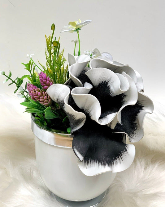 Black+White , Luxury Flower Arrangement, Wedding Decor, Quality Artificial Flower, Home Flower Decor, Faux Rose Pot, Luxury Home Decor Flower-MLH003/6 MARBLEMAR