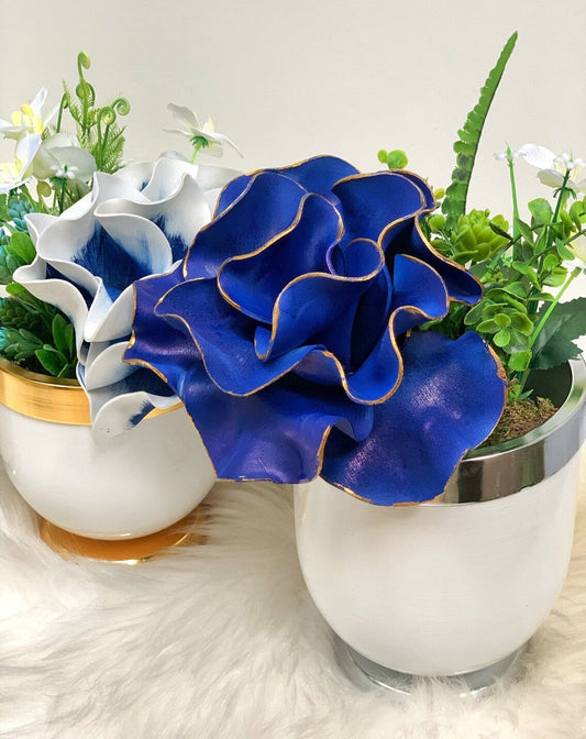 Blue+Gold , Luxury Flower Arrangement, Wedding Decor, Quality Artificial Flower, Home Flower Decor, Faux Rose Pot, Luxury Home Decor Flower-MLH003/2 MARBLEMAR