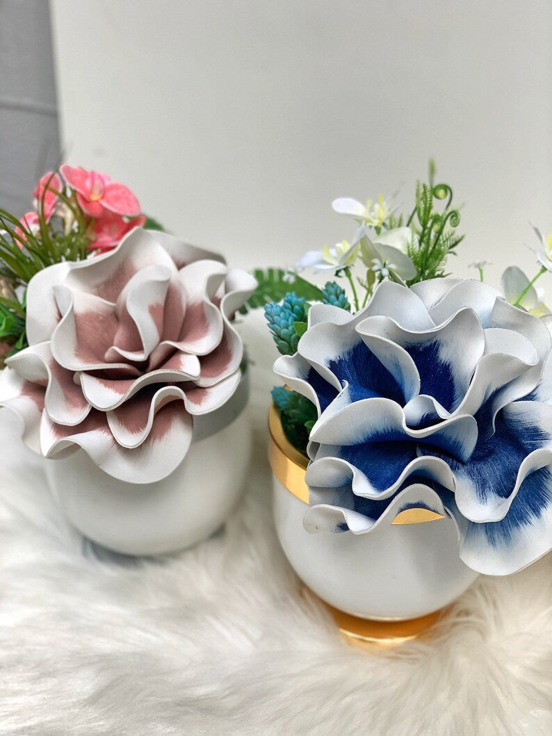 Blue+White , Luxury Flower Arrangement, Wedding Decor, Quality Artificial Flower, Home Flower Decor, Faux Rose Pot, Luxury Home Decor Flower-MLH003/3 MARBLEMAR