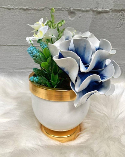 Blue+White , Luxury Flower Arrangement, Wedding Decor, Quality Artificial Flower, Home Flower Decor, Faux Rose Pot, Luxury Home Decor Flower-MLH003/3 MARBLEMAR