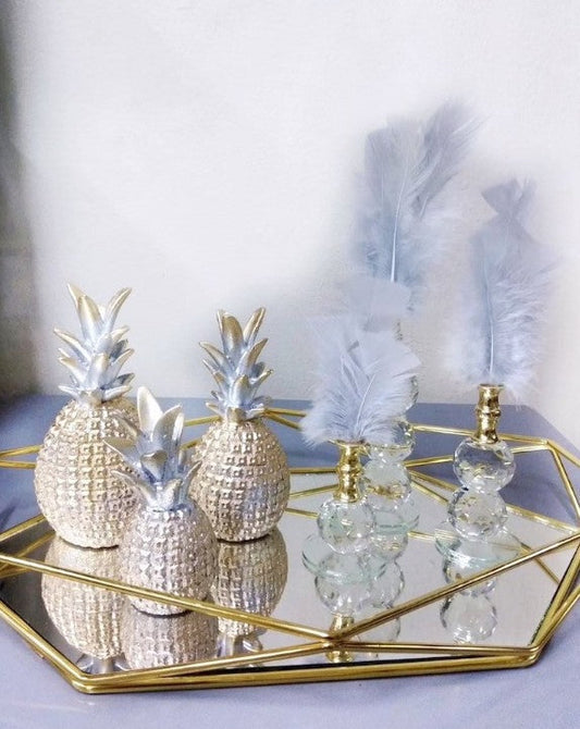 Gold Tray, Pineapple Decor, Butterfly Stand , Crystal Feather, Luxury Home Decor Set, Table Design, Shelf Decor Objects, Table Decor-MLH005/1 MARBLEMAR
