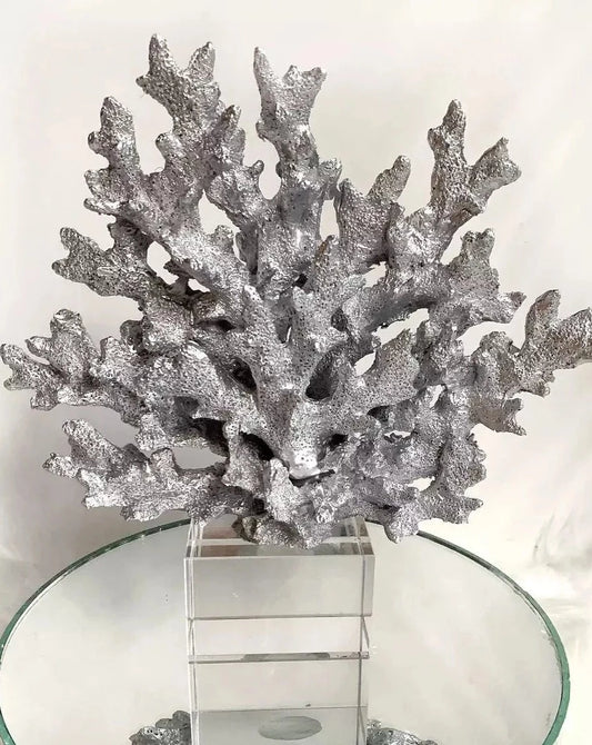 Silver Decorative Crystalline Coral Reef, Coral Decor, Coral Stone Sculpture, Luxury Home Decor Objects, Coral Stone Shelf Decor ,Crystal,Polyester,Classic Coral Objects, MLH001/2