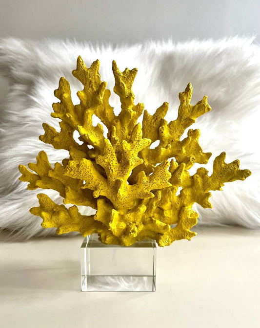 Yellow Decorative Crystalline Coral Reef, Coral Decor, Coral Stone Sculpture, Luxury Home Decor Objects, Coral Stone Shelf Decor ,Crystal,Polyester,Classic Coral Objects, MLH001/4