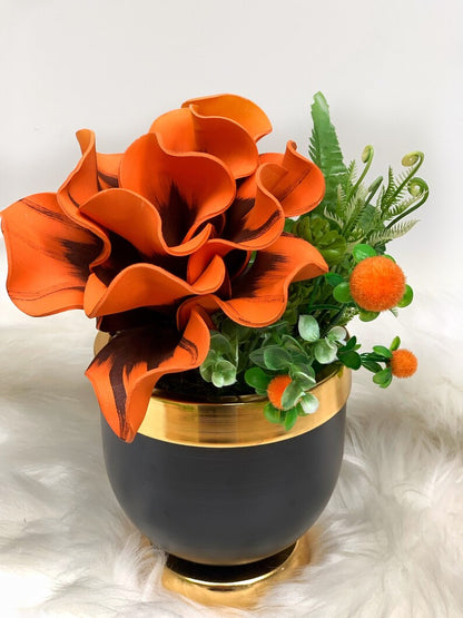 Orange , Luxury Flower Arrangement, Wedding Decor, Quality Artificial Flower, Home Flower Decor, Faux Rose Pot, Luxury Home Decor Flower-MLH003/10
