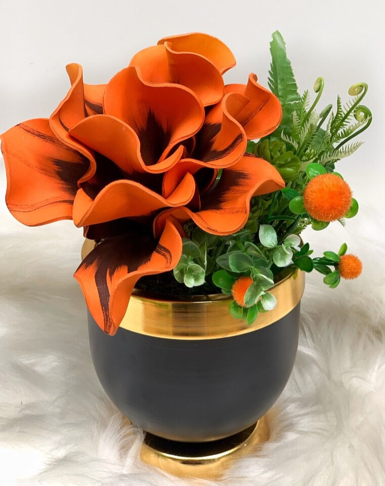 Orange , Luxury Flower Arrangement, Wedding Decor, Quality Artificial Flower, Home Flower Decor, Faux Rose Pot, Luxury Home Decor Flower-MLH003/11